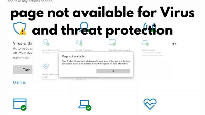 page not available for Virus and threat protection